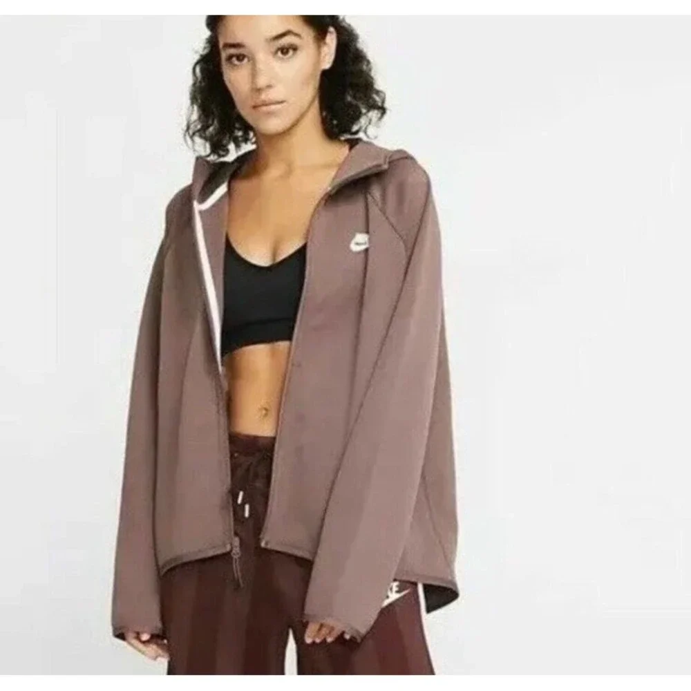 Nike Tech Fleece Hoodie Women Size M Mauve Brown Full Zip Jacket Athleisure Core